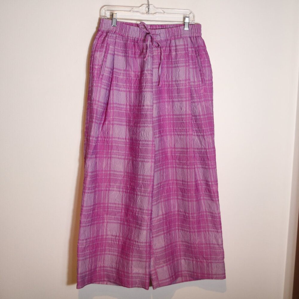 Essentiel Antwerp Lilac Purple Donuts Checked Wide Leg Pant 40 Large Floral Bold - Picture 2 of 9